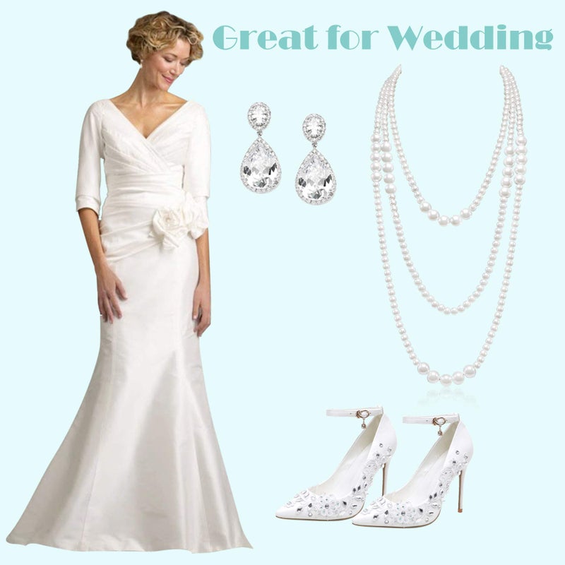 Aisansty Long Pearl Necklace for Women 69" White Faux Pearl Beads Strand Layered Necklace - Image 2